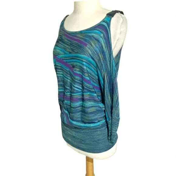 Vintage Cache women's M blue + purple cold shoulder rayon top Y2K Retro - Picture 1 of 7